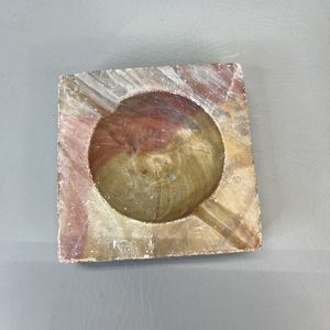 Marble Ashtray Pink Gray Tan Carved Dish Catchall Vintage Cigar 4X4